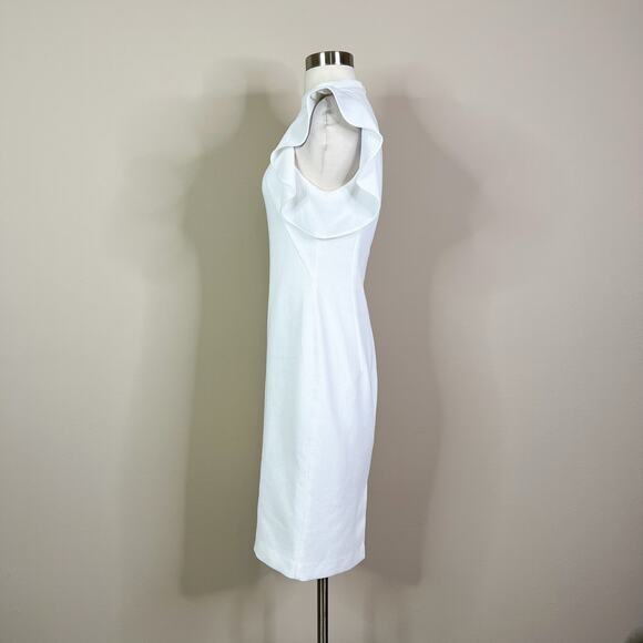 Black Halo | Pabla White High Neck Ruffle Designer Chic Bridal Sleeveless Dress - Picture 9 of 11